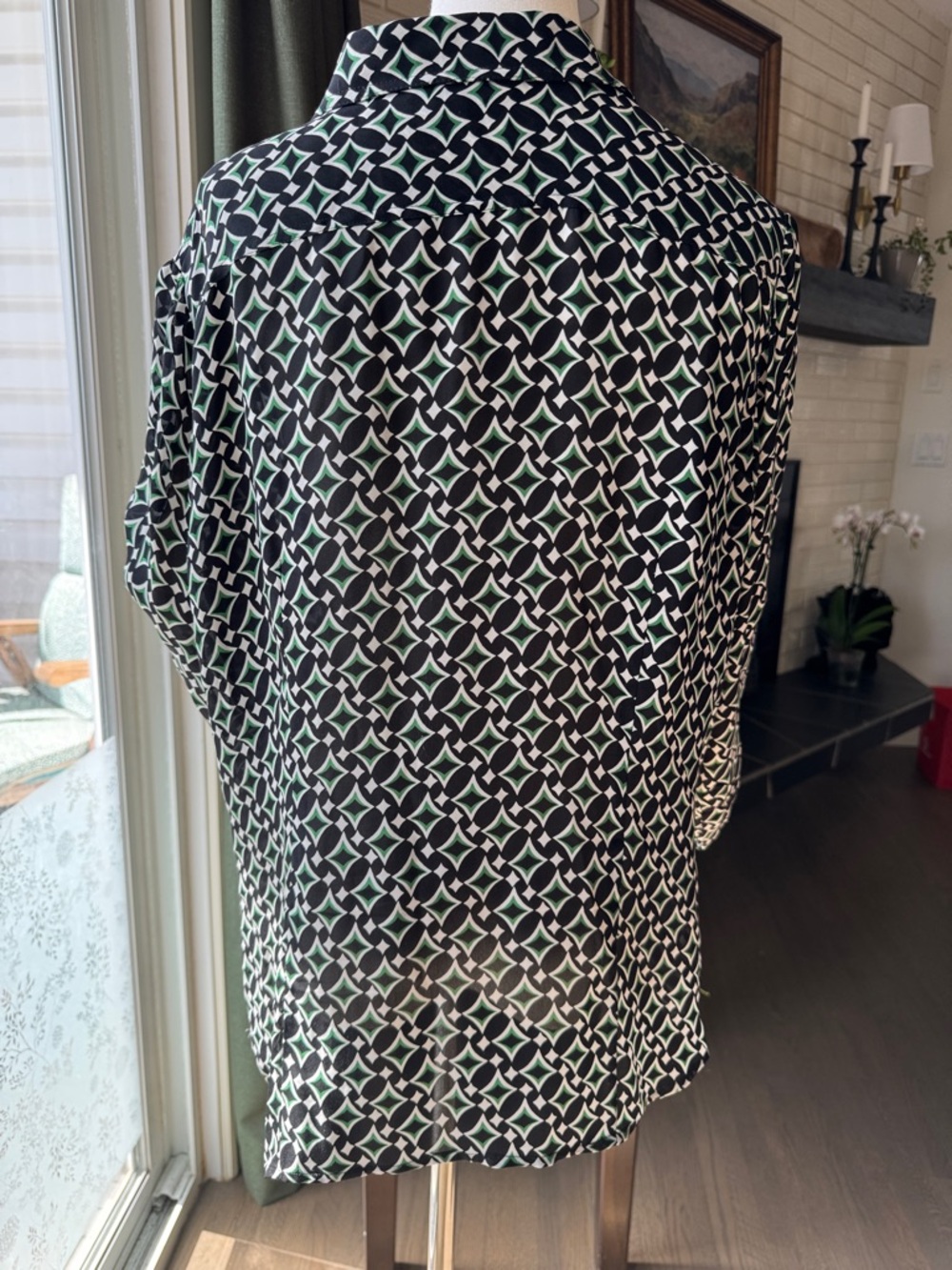 Anne Klein Black & White Geometric Button-Down Blouse - Picture 4 of 6
